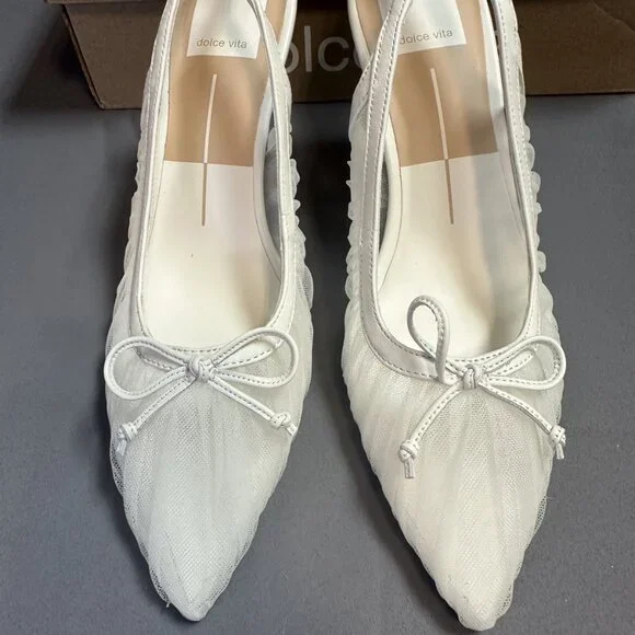 Dolce Vita ‘Yela’ White Tulle Pointed-Toe Slingback Heel Pumps - Picture 5 of 16